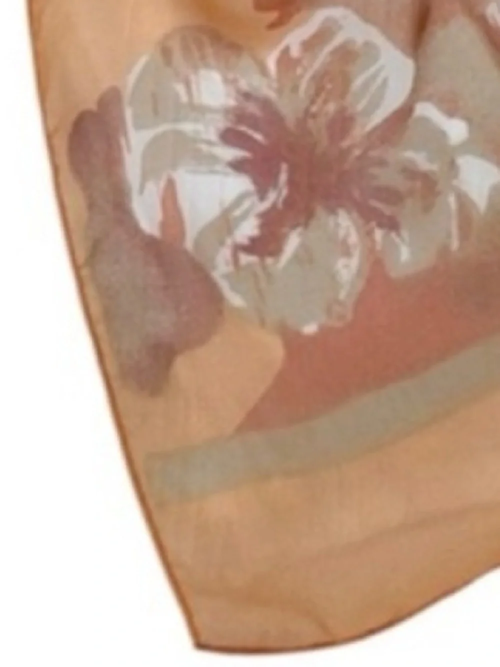 Vintage Silk Scarf Luxury Floral Botanical Print Hibiscus Flower Tan Coral Ivory